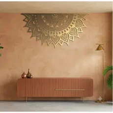 Quadro Escultura de Parede Meia Mandala MDF DOURADA/BRANCO/PRETO 70X40CM Sala Quarto varanda terraço