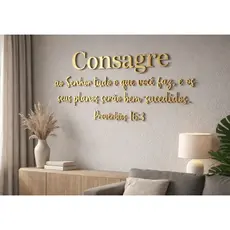 Versículo Frase Provérbios 16:3 Decorativo MDF Preto / Dourado