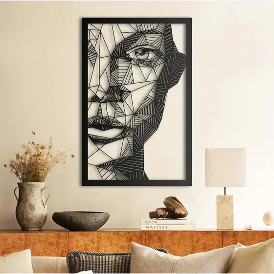 Escultura de Parede Rosto Geométrico Mdf Preto