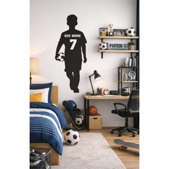 Quadro Jogador Personalizado Menino Mdf Preto Decoração