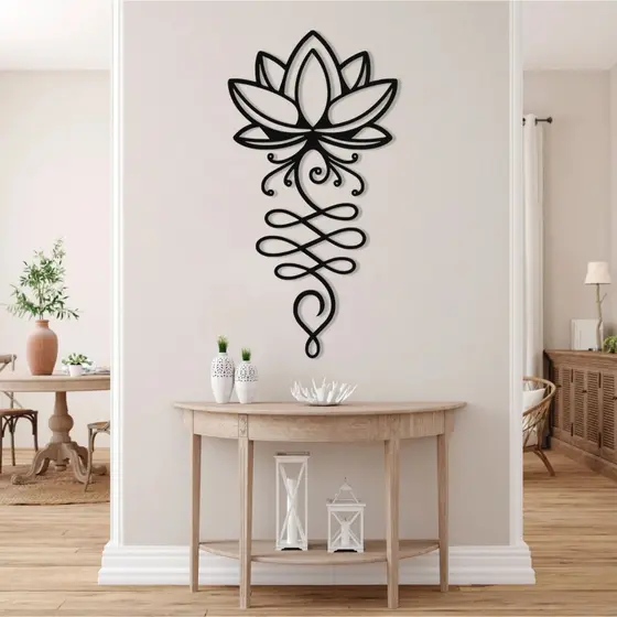 Quadro Escultura Flor de Lótus Unalome mdf preto