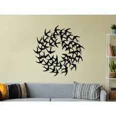 Mandala Revoada Pássaros Andorinhas Verão MDF Preto 45cm Decoração Sala Varanda Quarto Cozinha