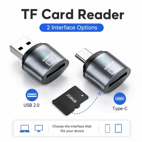 Leitor De Cartão MicroSD USB Tipo C Para TF Adaptador De Alta Velocidade , Compatível Com Telefones Celulares/Tablets/La