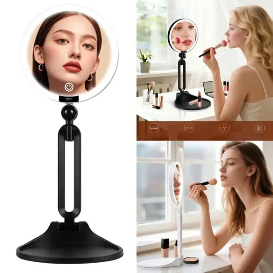 OMG * Espelho De Maquiagem LED Recarregável Tipo C Iluminado Beleza Controle De Toque Suporte Dobrável Para Uso Em Mesa