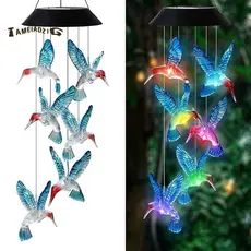 Beija-Flor Movido A Energia Solar-Luz Que Muda De Cor-Decoração De Jardim Ao Ar Livre , Azul