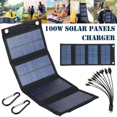 Carregador Dobrável De Placa Painel Solar 100W IP65 À Prova D'água USB De Energia Com 2 Ganchos Com USB Carregador