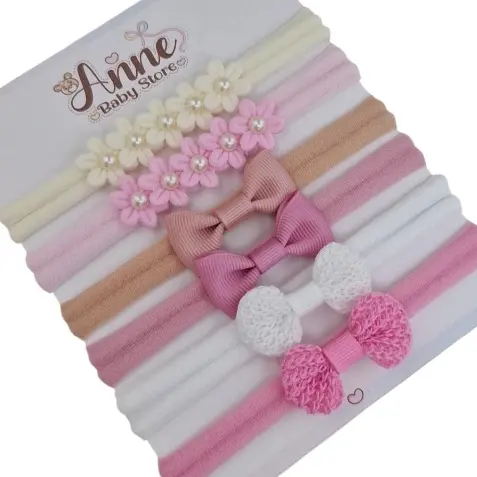 Kit com 6 faixinhas de cabelo para recém nascido lacinhos maternidade menina laços para bebê rn.