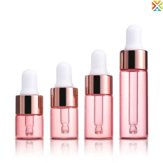 10pcs/set Mini Frascos Com Conta-Gotas Vidro Vazio Óleo Essencial Aromaterapia Tampa De Ouro Rosa Pipetas 1/2/3/5ml
