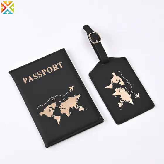 2024 Novo Mapa PU De Estampagem A Quente Capa Protetora Do Passaporte Conjunto De Porta Bilhetes Com Etiqueta De Bagagem