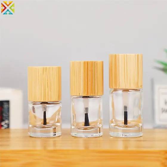 Garrafa De Óleo De Unha De Vidro Transparente 5/10/15ml Com Tampa De Madeira Aplicador De Escova De Cabelo Recipiente De