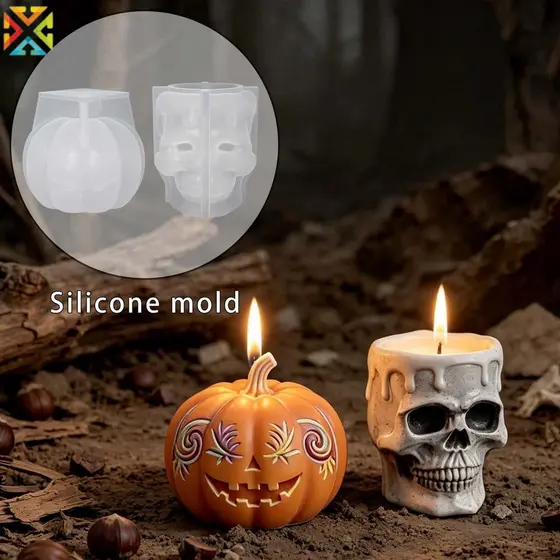 3D Silicone Halloween Abóbora & Crânio Vela Molde Conjunto DIY Aromaterapia Moldes De Para Festa De Férias Decoração Cas