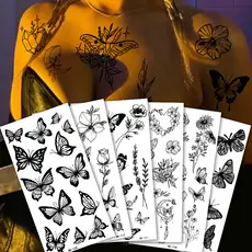 Adesivo Para Tatuagens De Borboleta Flor-Arte Corporal Mãos De Adultos-Decoração Feminina Masculina Temporárias Butterfly À Prova D'água , Realistas , Longa Duração