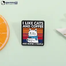 QUENNA Engraçado Gato Café Pinos Dos Desenhos Animados Liga Broches Lapela Crachá Eu Gosto De Gatos Citação Jóias Acessó