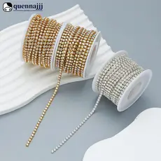 QUENNA 1 Jarda De Cristal AB Strass Copo Corrente Prata Ouro Configuração Colorido Vidro Guarnição Para DIY Artesanato V
