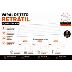 Varal de Teto Retrátil Aço Reforçado 100cm 120cm 90cm ate 15KG