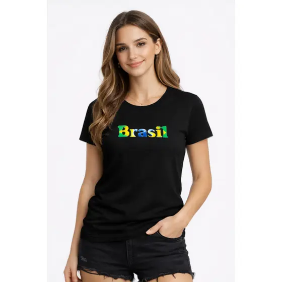 Camisetas Femininas Copa do Mundo Brasil Elegante Preta Azul Amarela Branca Confortável
