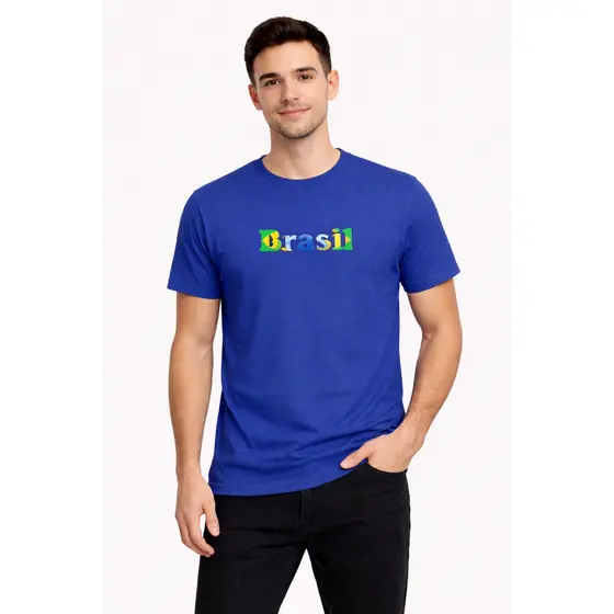 Camiseta Masculina Brasil Copa do Mundo Camisa Azul Branca Preta Verde Confortável Dia a Dia