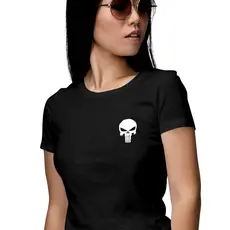 Babylook feminina de viscolycra (96% viscose e 4% elastano) personagens minimalistas Justiceiro I Camiseta feminina Justiceiro