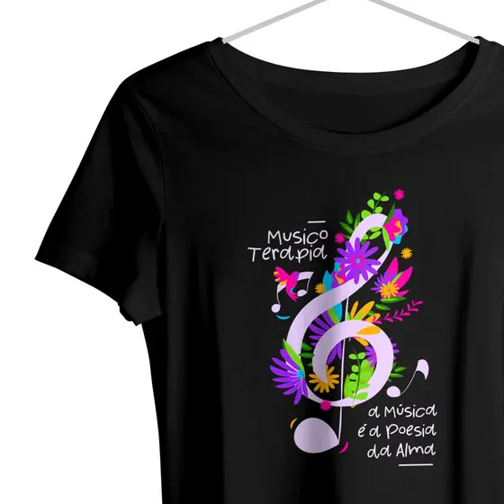 Babylook feminina Musicoterapia tecido Viscolycra