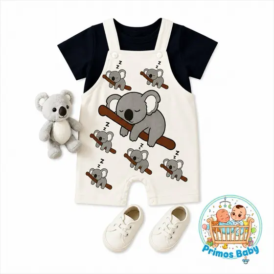 Macacão Bebê Menino Jardineira com Camisa Infantil Coala/Macaco 3 a 6 Meses