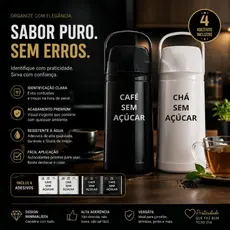 Adesivo Para Garrafa De Café E Chá - Kit com 4 adesivos