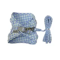 Kit Coleira Peitoral Para Cães e Gatos Xadrez Com Guia Porte Pequeno