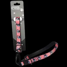 Kit Coleira e Guia Bulldog Francês Rosa Estampada Para Cachorro