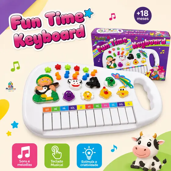 Piano Infantil Fazendinha P OU G Musical com Sons de Animais Teclado Educativo para Crianças INTERATIVO