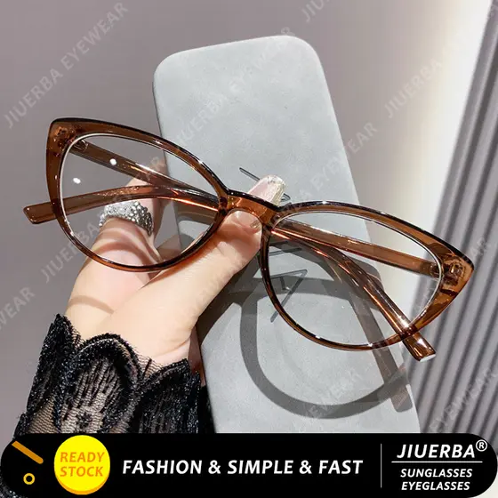 (JIUERBA) Óculos De Computador Elegantes Anti-Luz Azul Estilo Retrô Marrom Olho De Gato