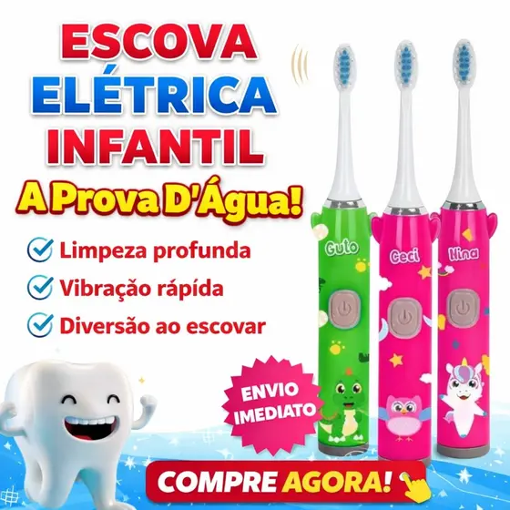 Escova Dental Elétrica Infantil Personagens Divertidos Personagens