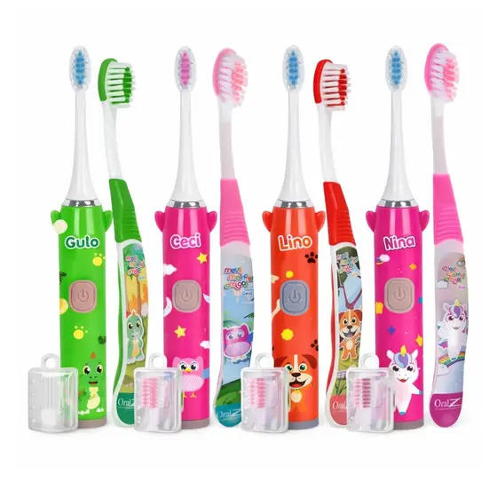 Kit Escova Dental Infantil Elétrica + Manual + Capa protetor Viagem Escolar