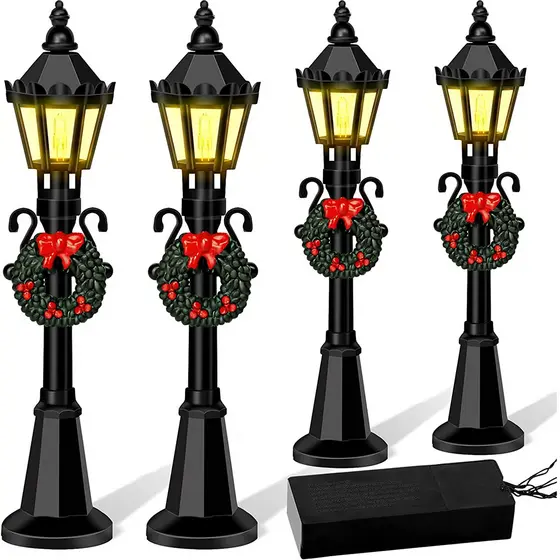 4 Pçs Natal Mini Modelos De Luz De Rua Casa De Bonecas Streetlight Miniatura Aldeia Caminho Lanterna Post Para DIY Micro