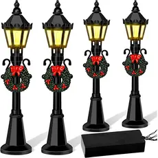 4 Pçs Natal Mini Modelos De Luz De Rua Casa De Bonecas Streetlight Miniatura Aldeia Caminho Lanterna Post Para DIY Micro