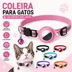 Coleira Refletiva com Case Capa Fixa Para Rastreador Airtag Gato Cachorro