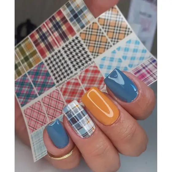 Mega Cartelão Películas de Unhas Nail Art Xadrez Inverno