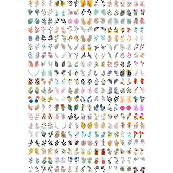 180 Pares Películas Adesivos de Unhas Nail Art Raminhos Variados