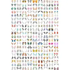180 Pares Películas Adesivos de Unhas Nail Art Raminhos Variados