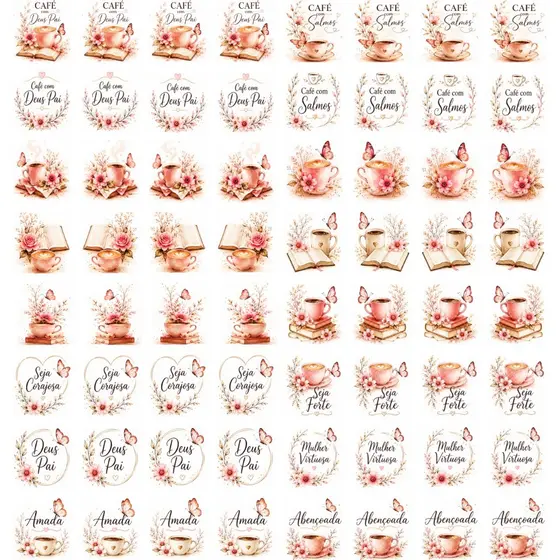 Películas Adesivos de Unhas Nail Art - Café com Salmos -  Café com Deus Pai - Mulher Virtuosa