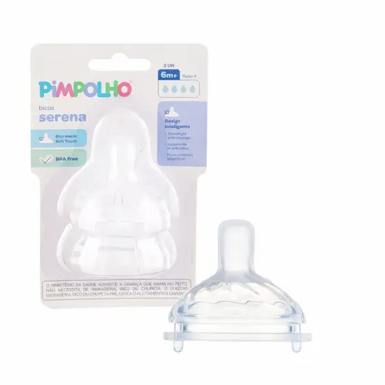Kit 2 Bicos de Mamadeira Pimpolho Super Serena (Escolha o fluxo)