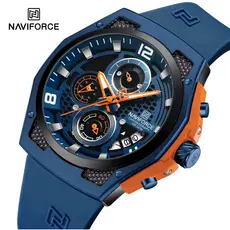 Relógio Masculino Naviforce 8051T Esportivo Cronógrafo Azul Silicone Original Prova d'Água