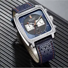 Relógio Masculino Megir Monaco Quadrado Cronógrafo Esportivo Luxo Original Pulseira Couro Resistente Elegante