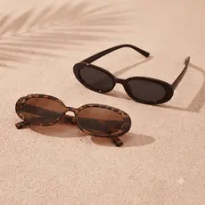 Kit 2 Óculos De Sol Blogueira Oval Vintage Retro Proteção UV400 Tendência Moda Estilo Premium Casual Confortável Moderno