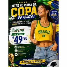 Regata Cropped Feminina Brasil Copa 2026 Bandeira Brasil Top Canelado Tamanho Unico