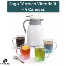 Jogo Térmico Victoria 1L + 4 Canecas – Café Quente por Mais Tempo Kit Completo Vidro Design Elegante