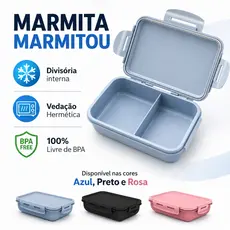 Marmita Hermética com Divisória – Vedação Total - Lancheira Pote Almoço Fitness Microondas
