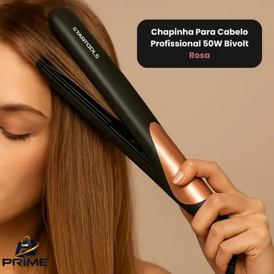 Chapinha Para Cabelo Profissional 50W Bivolt Rosa - Prancha Alisadora Cerâmica Franja Alisar Cabelo