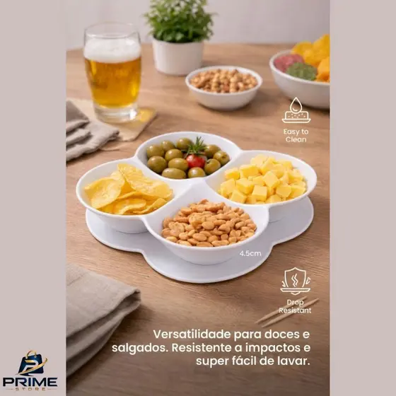 Petisqueira Thika 4 Divisórias 27,5cm – Organize Aperitivos com Elegância e Resistência Premium