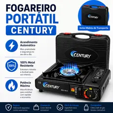 Fogareiro Portátil Century com Maleta - Fogão Queimador para Pesca Camping Caminhão Náutico Viagem