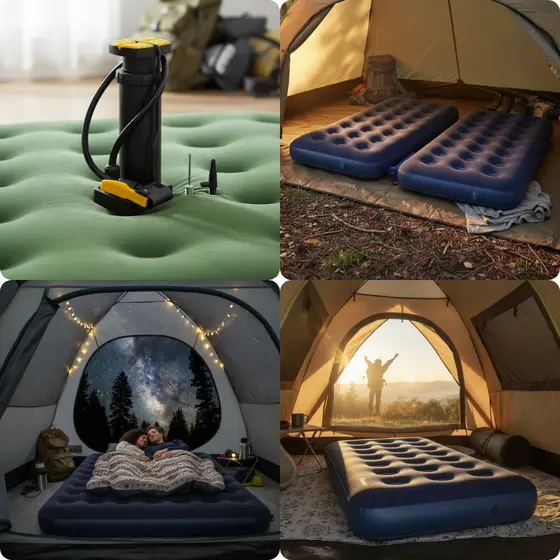 Colchão Inflável Solteiro Casal Liso Campings Praia Piscina Festas Bomba de Ar com Pedal e Adaptador Infláveis Bicicleta