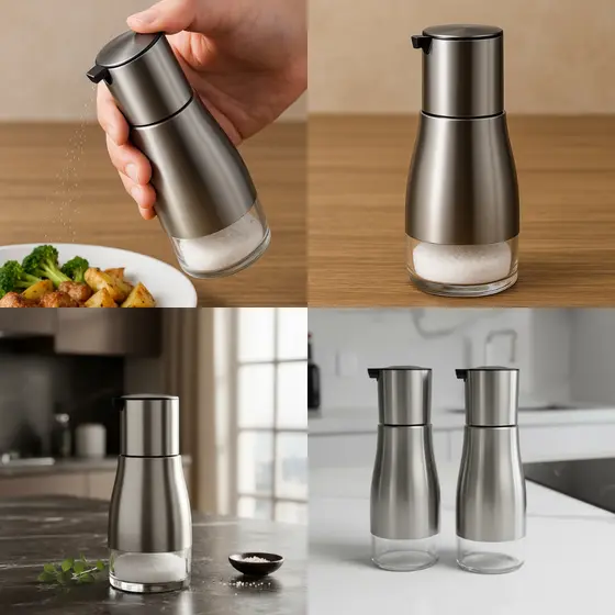 Porta Temperos Vidro 320ml Alimentos Galheteiro Utensílio Doméstico Acessórios Cozinha Moderno Gourmet Dosador  - Inox